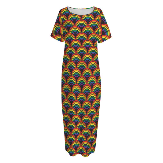 Rainbow Gay Pride Pattern Print Short Sleeve Long Nightdress