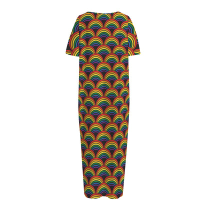 Rainbow Gay Pride Pattern Print Short Sleeve Long Nightdress
