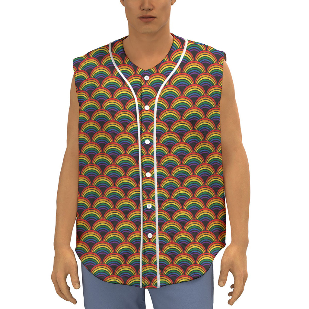 Rainbow Gay Pride Pattern Print Sleeveless Baseball Jersey