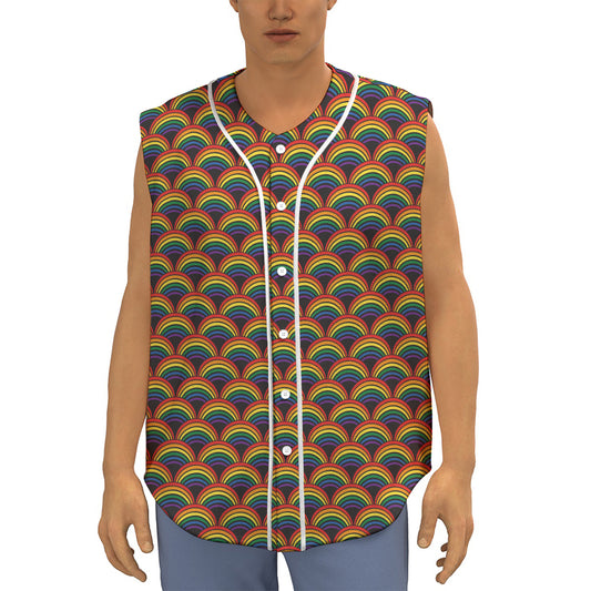 Rainbow Gay Pride Pattern Print Sleeveless Baseball Jersey