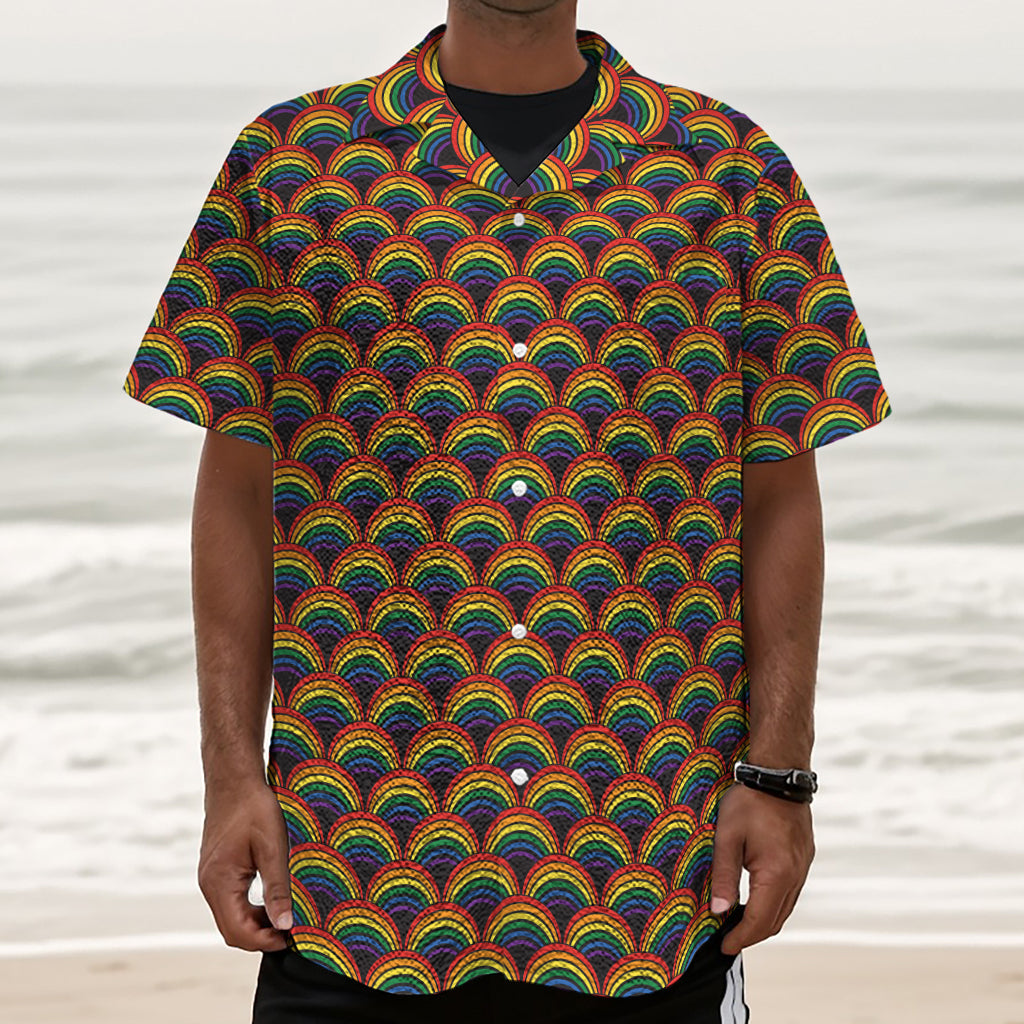 Rainbow Gay Pride Pattern Print Textured Short Sleeve Shirt
