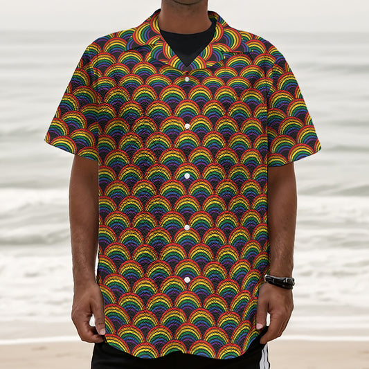 Rainbow Gay Pride Pattern Print Textured Short Sleeve Shirt