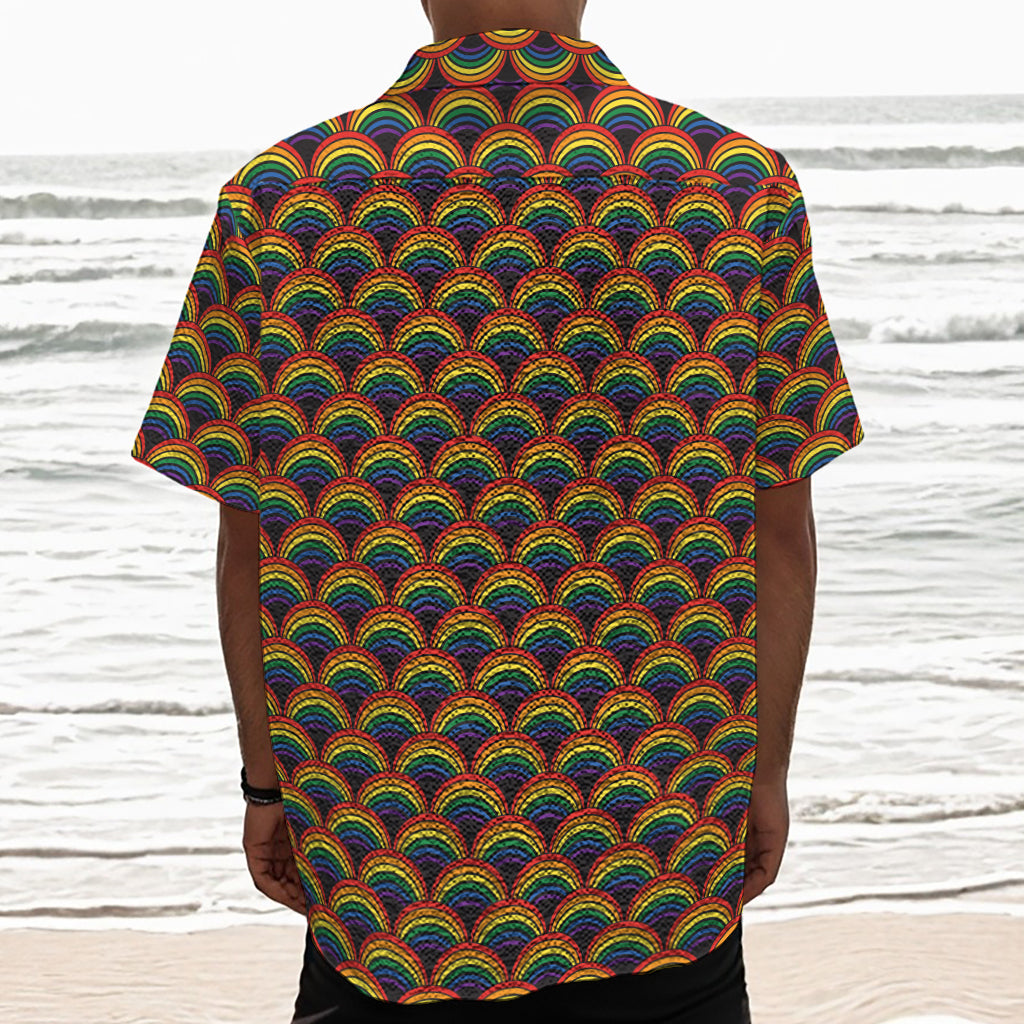 Rainbow Gay Pride Pattern Print Textured Short Sleeve Shirt