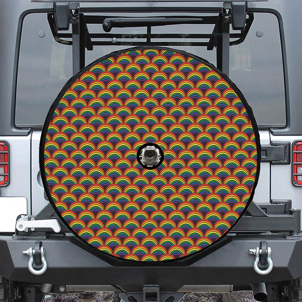 Rainbow Gay Pride Pattern Print Tire Cover With Camera Hole