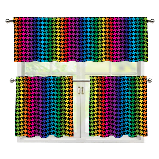 Rainbow Gay Pride Zigzag Pattern Print 3 Piece Kitchen Curtains