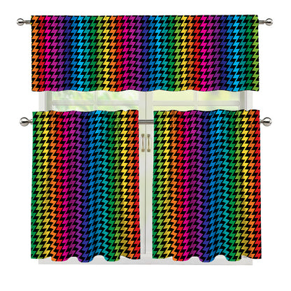 Rainbow Gay Pride Zigzag Pattern Print 3 Piece Kitchen Curtains