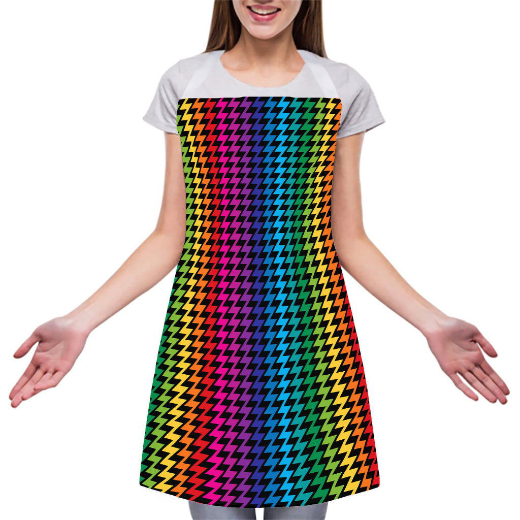 Rainbow Gay Pride Zigzag Pattern Print Adjustable Apron