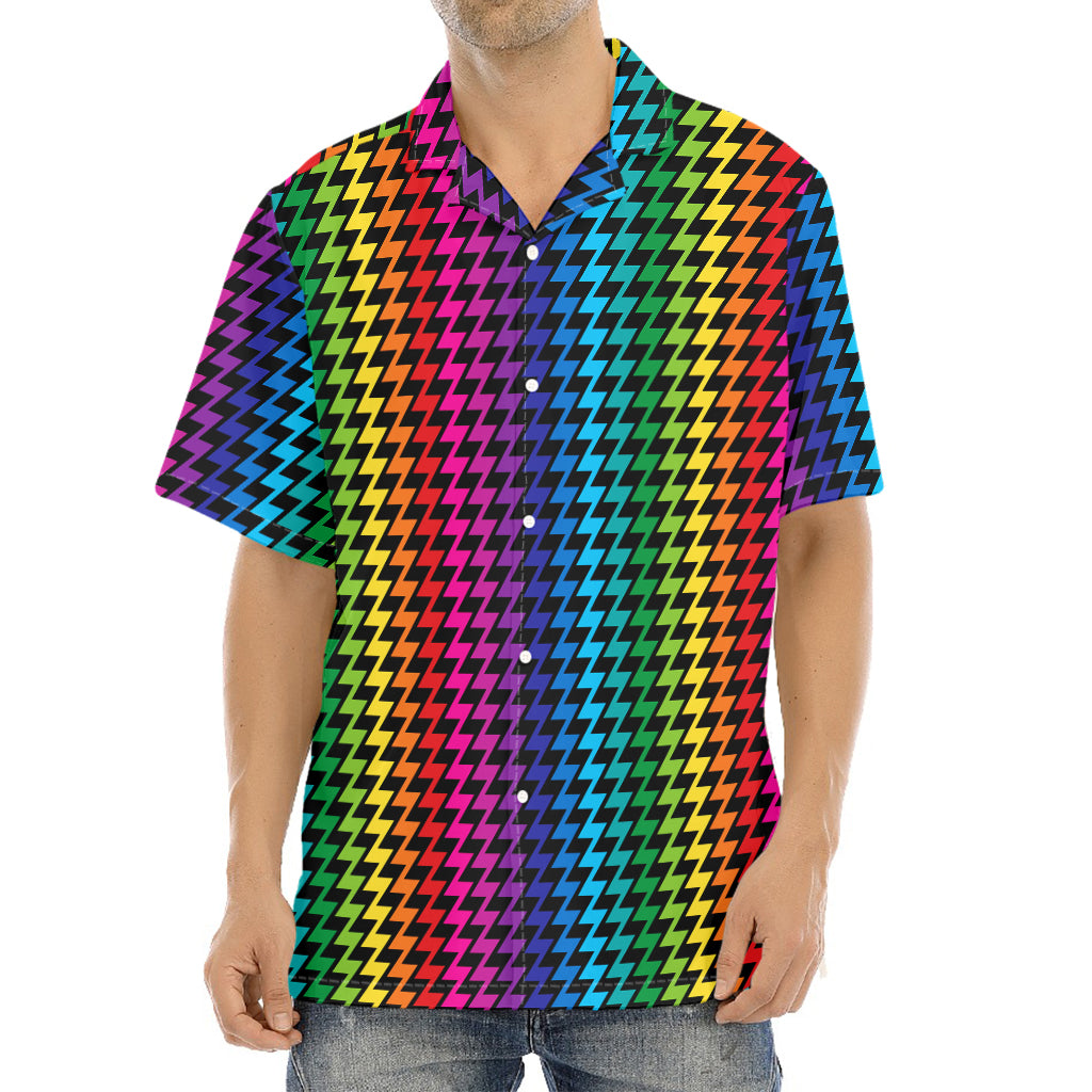 Rainbow Gay Pride Zigzag Pattern Print Aloha Shirt