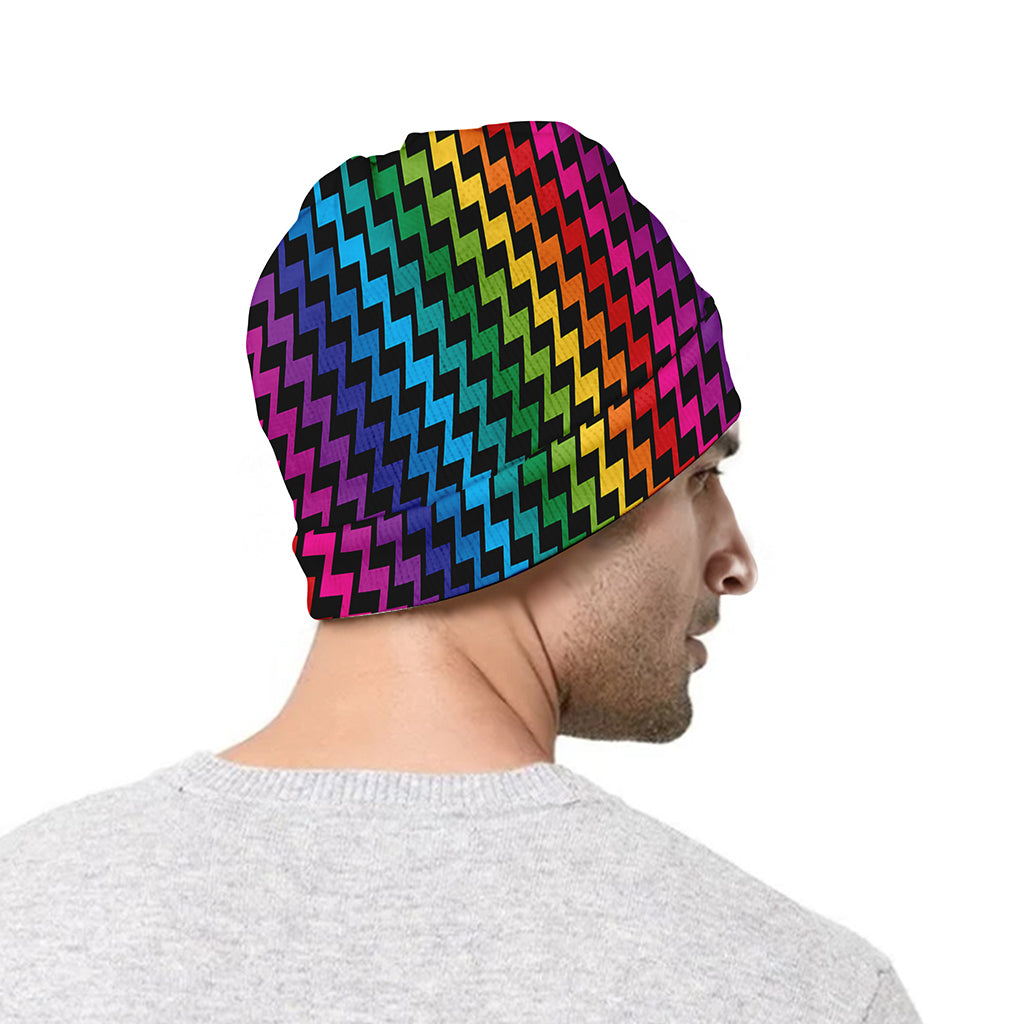 Rainbow Gay Pride Zigzag Pattern Print Beanie