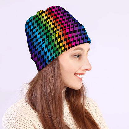 Rainbow Gay Pride Zigzag Pattern Print Beanie