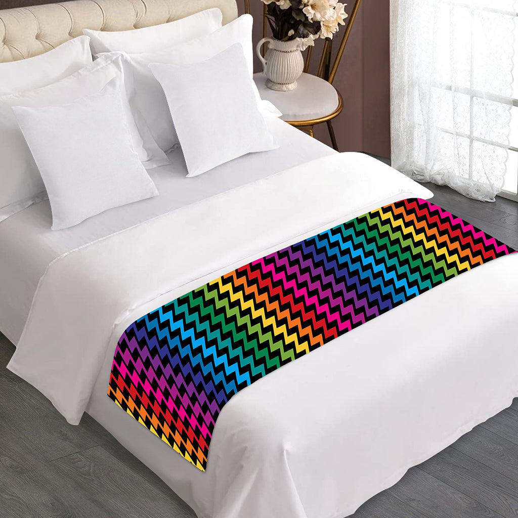 Rainbow Gay Pride Zigzag Pattern Print Bed Runner