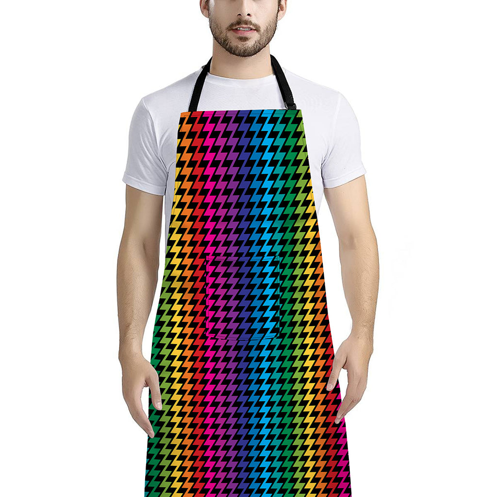 Rainbow Gay Pride Zigzag Pattern Print Bib Apron With Pocket
