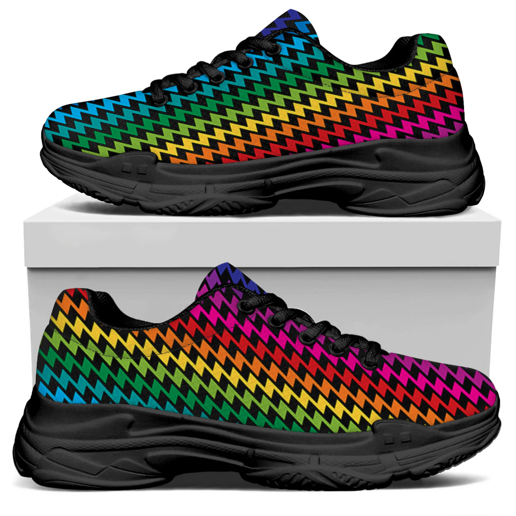 Rainbow Gay Pride Zigzag Pattern Print Black Chunky Shoes