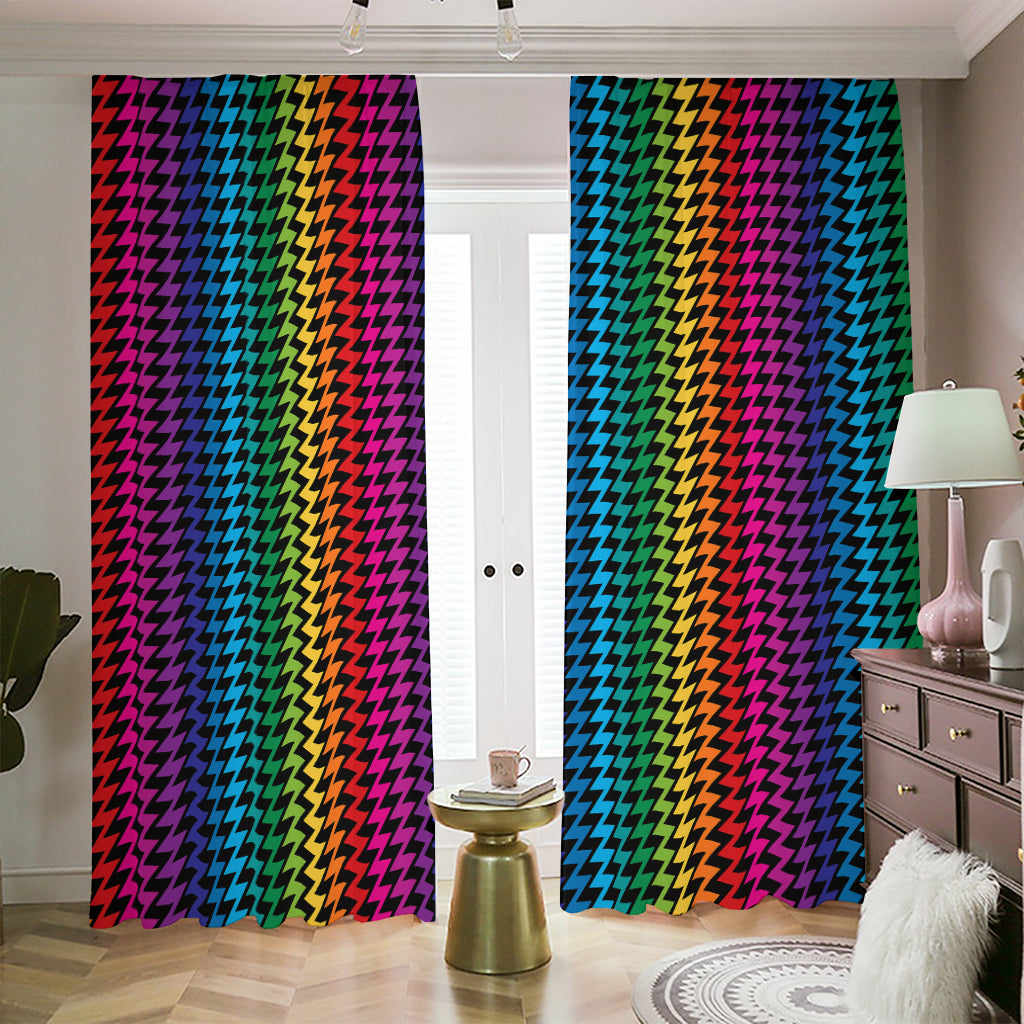 Rainbow Gay Pride Zigzag Pattern Print Blackout Pencil Pleat Curtains