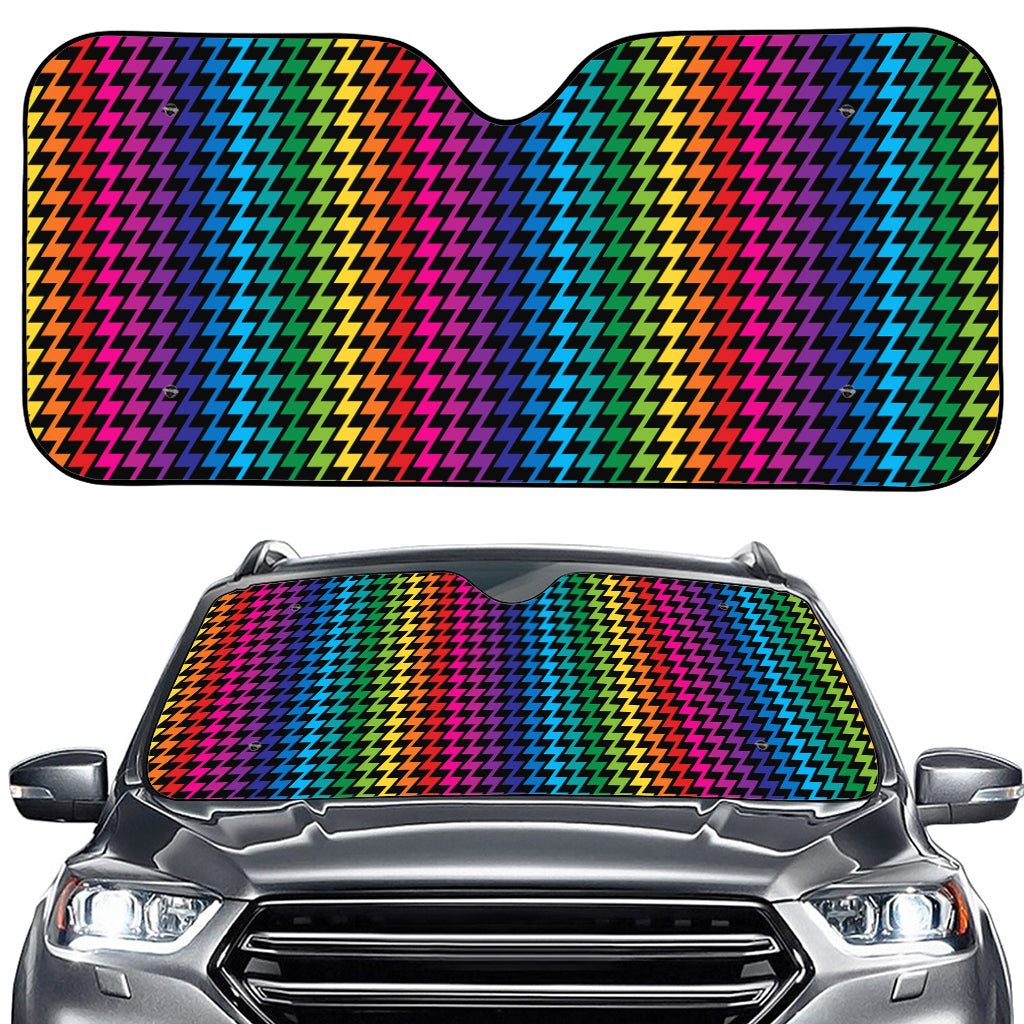 Rainbow Gay Pride Zigzag Pattern Print Car Windshield Sun Shade
