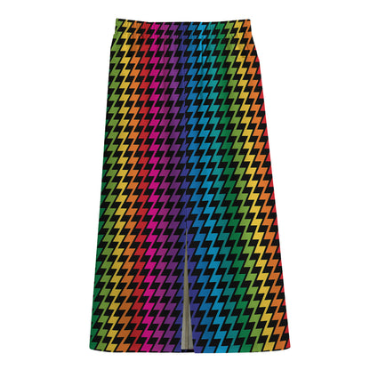 Rainbow Gay Pride Zigzag Pattern Print Cotton Front Slit Maxi Skirt