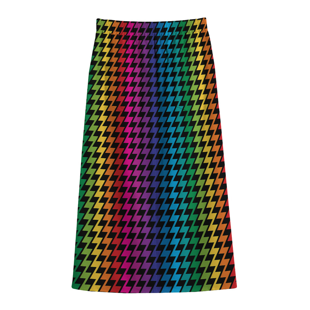 Rainbow Gay Pride Zigzag Pattern Print Cotton Front Slit Maxi Skirt