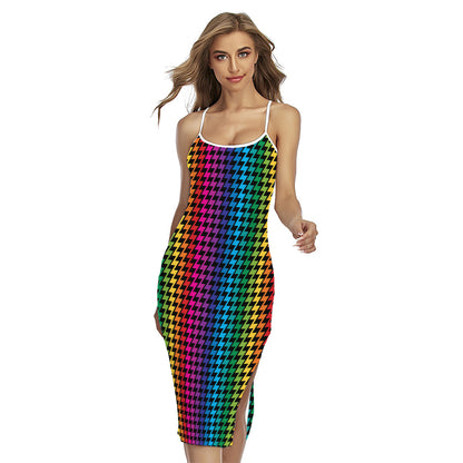 Rainbow Gay Pride Zigzag Pattern Print Cross Back Cami Dress