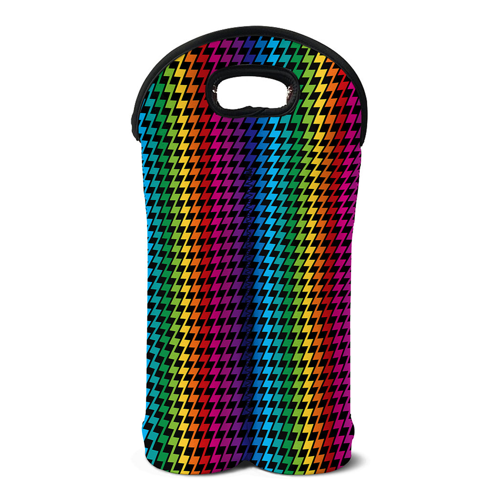 Rainbow Gay Pride Zigzag Pattern Print Double Neoprene Wine Tote