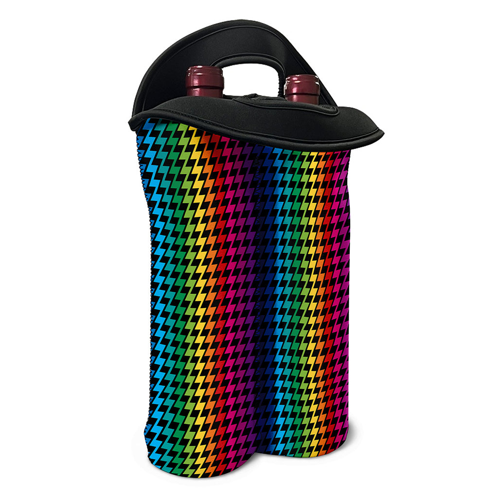 Rainbow Gay Pride Zigzag Pattern Print Double Neoprene Wine Tote
