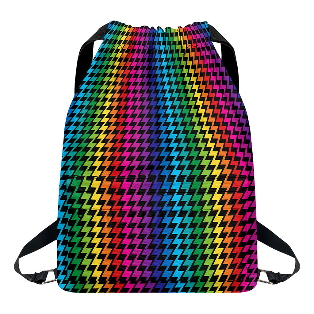 Rainbow Gay Pride Zigzag Pattern Print Drawstring Backpack