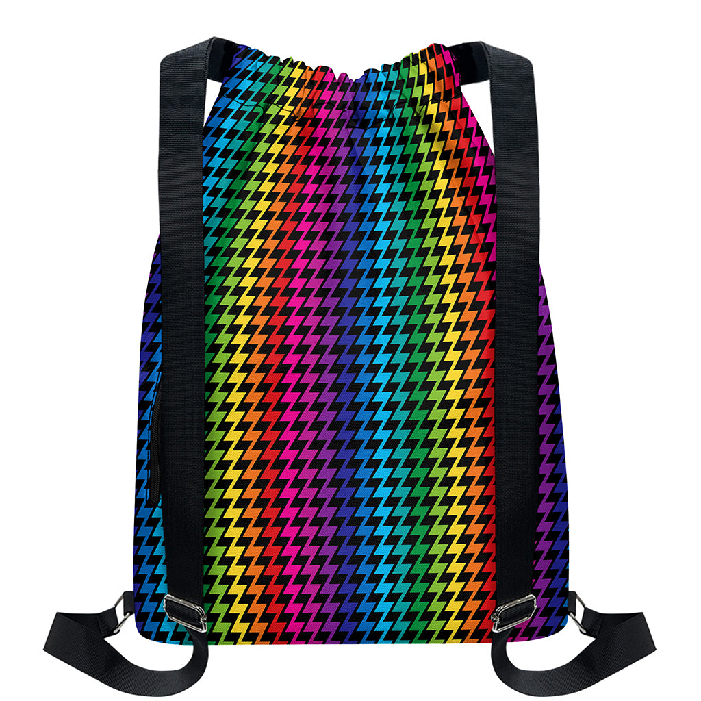 Rainbow Gay Pride Zigzag Pattern Print Drawstring Backpack