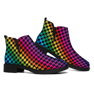 Rainbow Gay Pride Zigzag Pattern Print Flat Ankle Boots