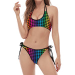 Rainbow Gay Pride Zigzag Pattern Print Halter Scoop Tie Side Bikini