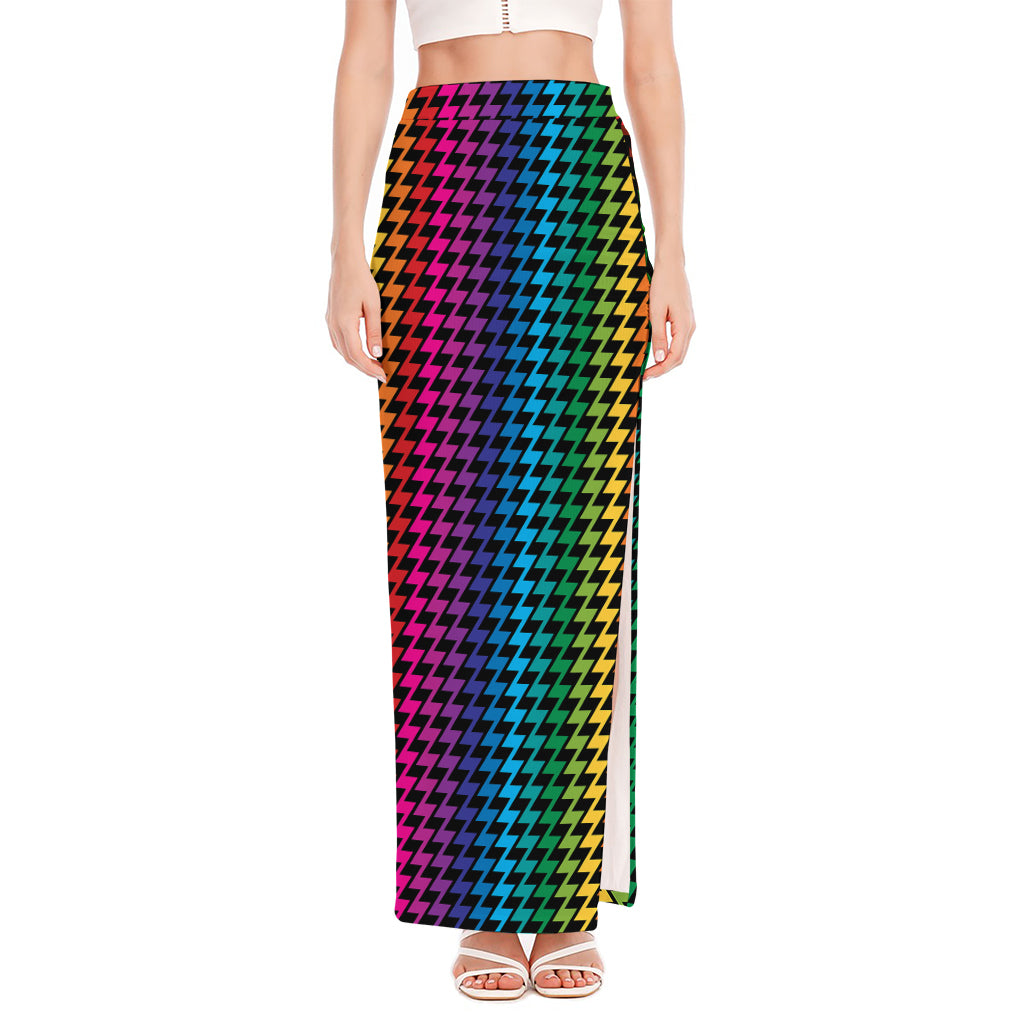 Rainbow Gay Pride Zigzag Pattern Print High Slit Maxi Skirt