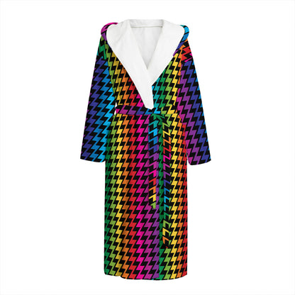 Rainbow Gay Pride Zigzag Pattern Print Hooded Bathrobe