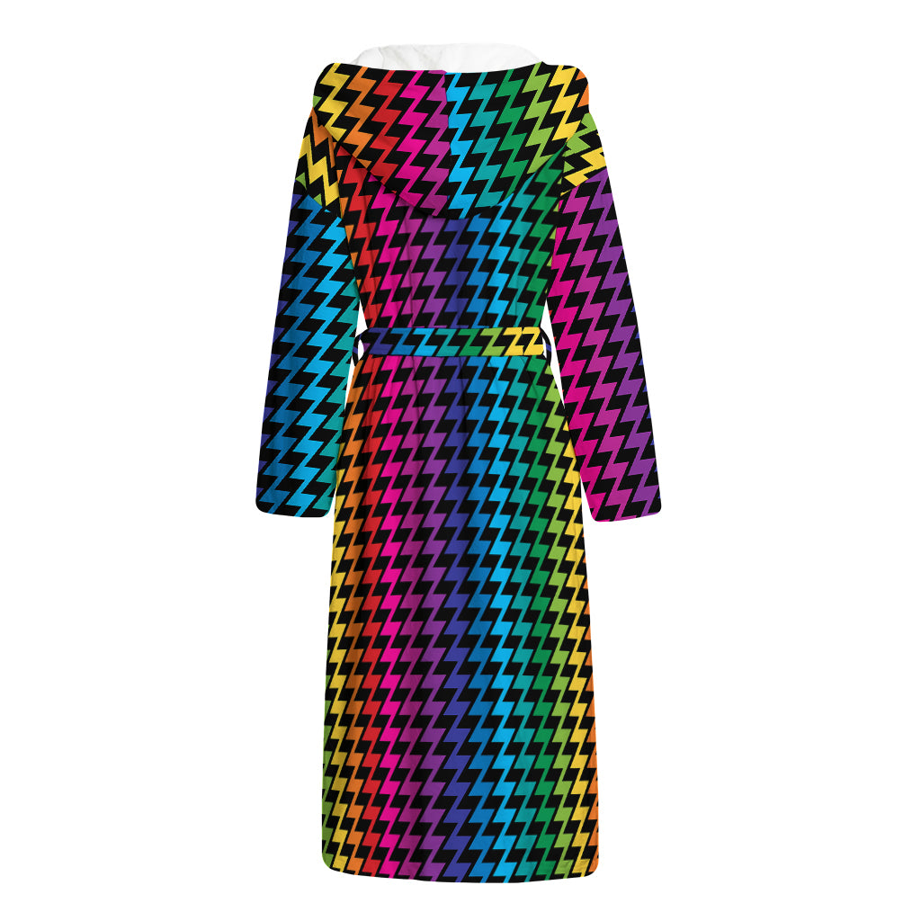 Rainbow Gay Pride Zigzag Pattern Print Hooded Bathrobe