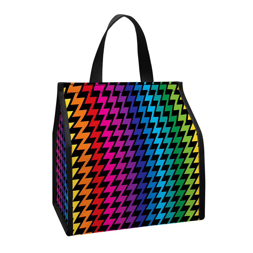 Rainbow Gay Pride Zigzag Pattern Print Insulated Lunch Tote