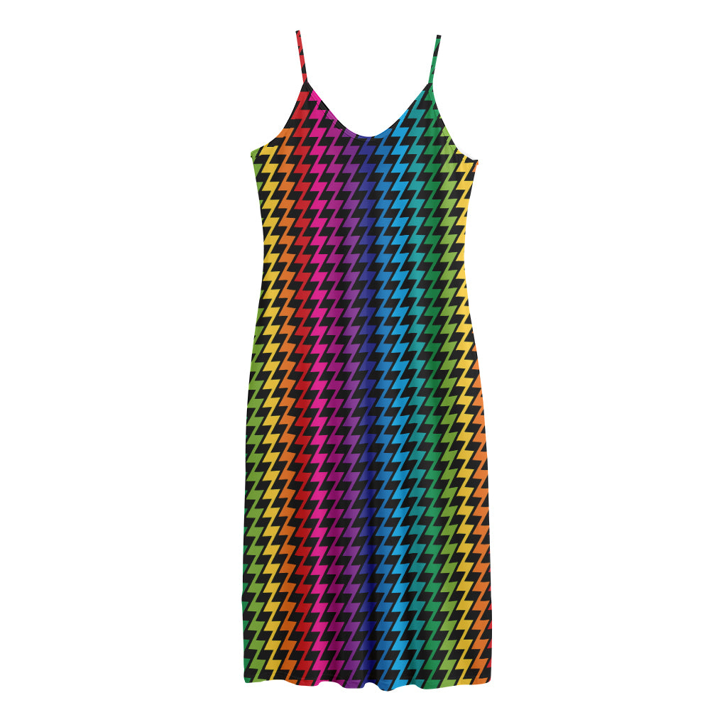 Rainbow Gay Pride Zigzag Pattern Print Jersey Midi Cami Dress