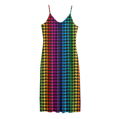 Rainbow Gay Pride Zigzag Pattern Print Jersey Midi Cami Dress