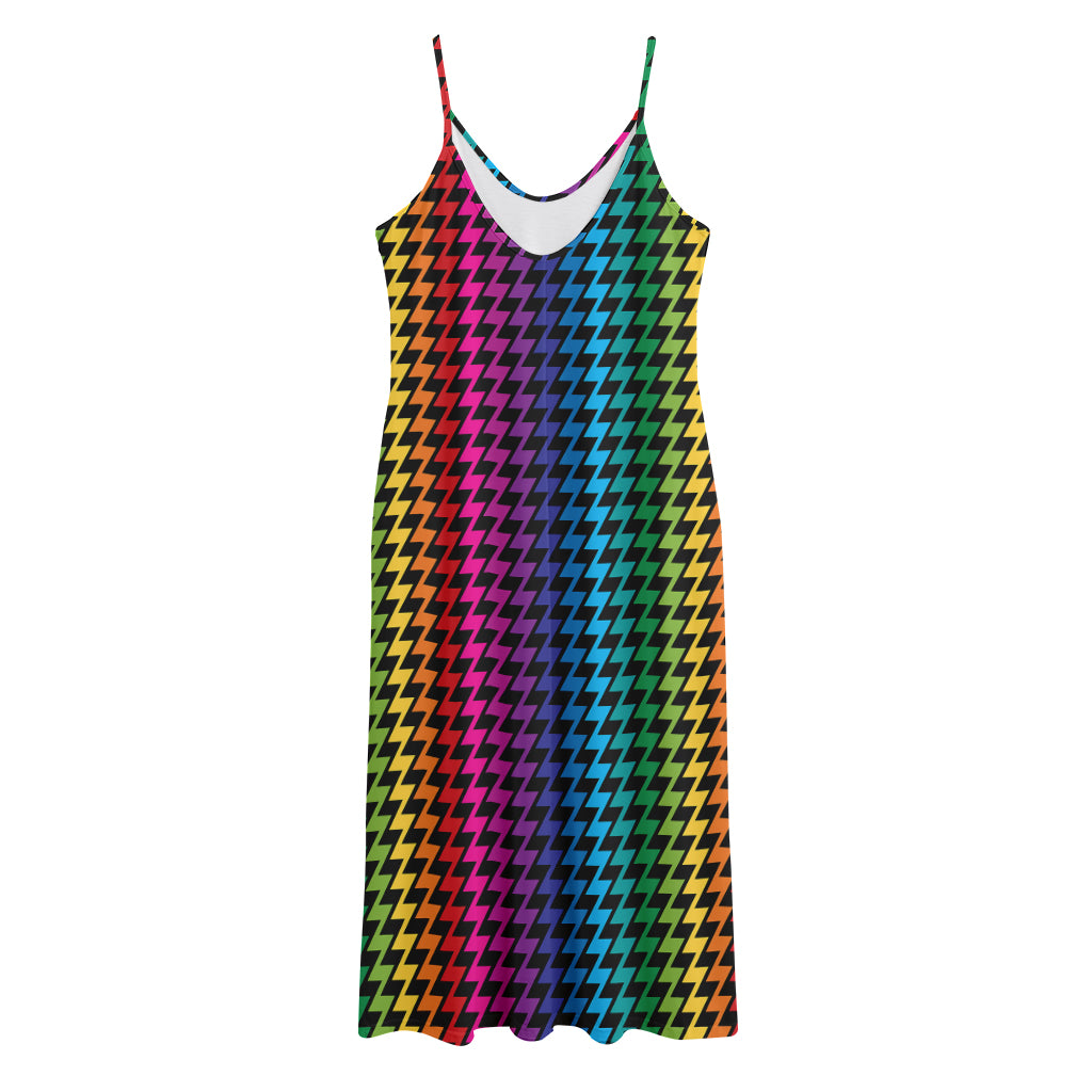 Rainbow Gay Pride Zigzag Pattern Print Jersey Midi Cami Dress