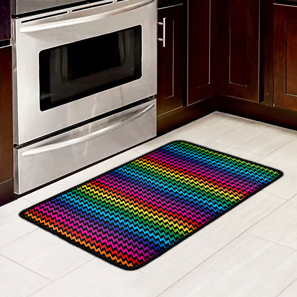 Rainbow Gay Pride Zigzag Pattern Print Kitchen Mat