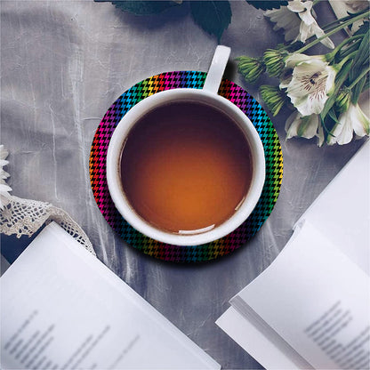 Rainbow Gay Pride Zigzag Pattern Print Leather Coaster Set
