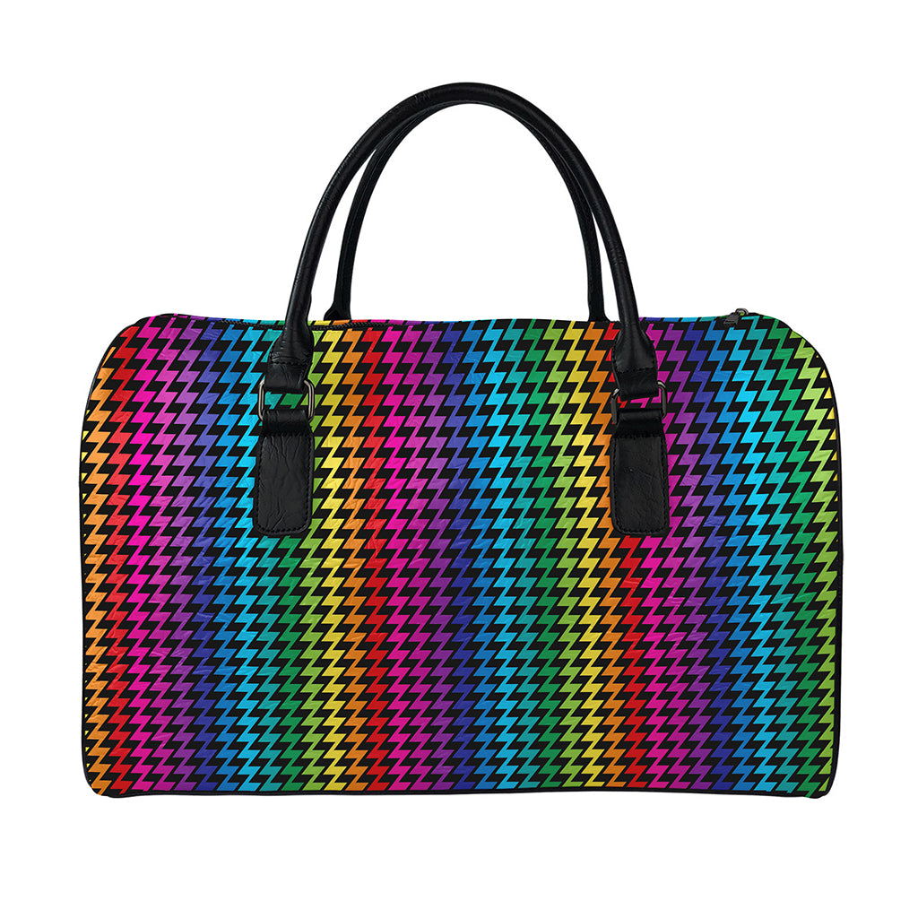 Rainbow Gay Pride Zigzag Pattern Print Leather Duffle Bag