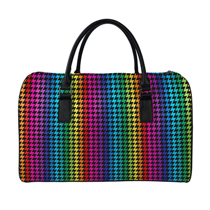 Rainbow Gay Pride Zigzag Pattern Print Leather Duffle Bag