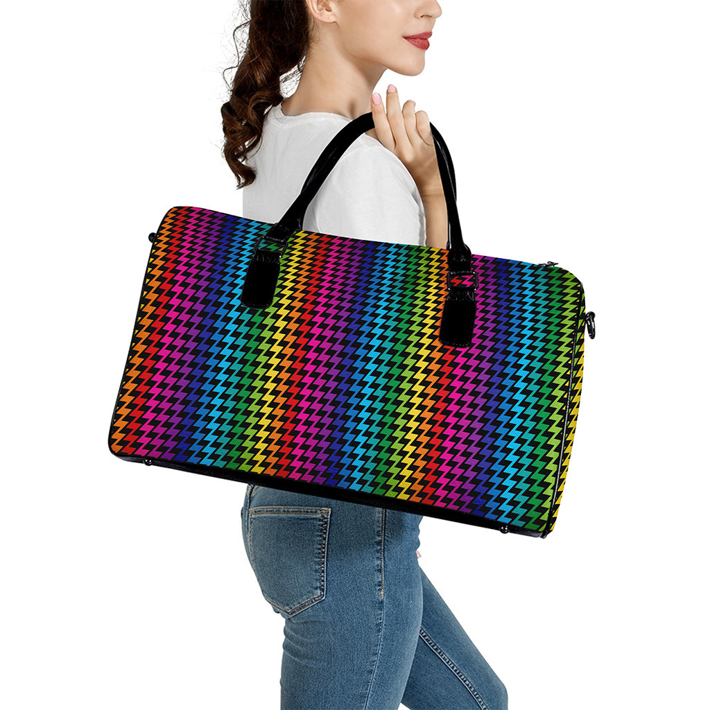 Rainbow Gay Pride Zigzag Pattern Print Leather Duffle Bag