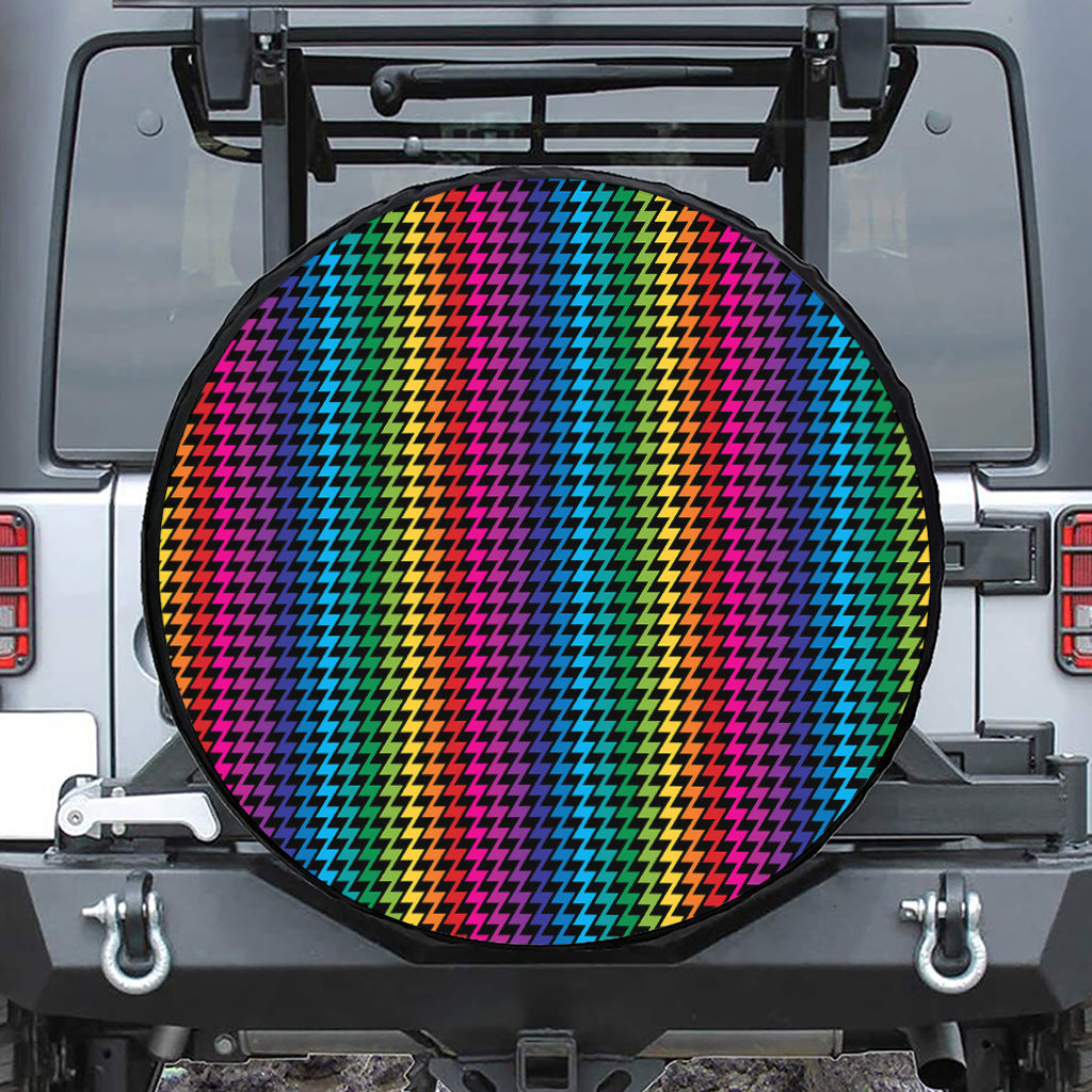 Rainbow Gay Pride Zigzag Pattern Print Leather Spare Tire Cover