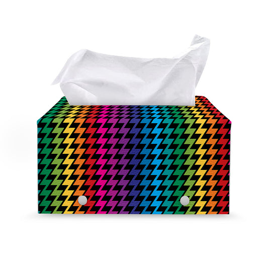 Rainbow Gay Pride Zigzag Pattern Print Leather Tissue Box Cover