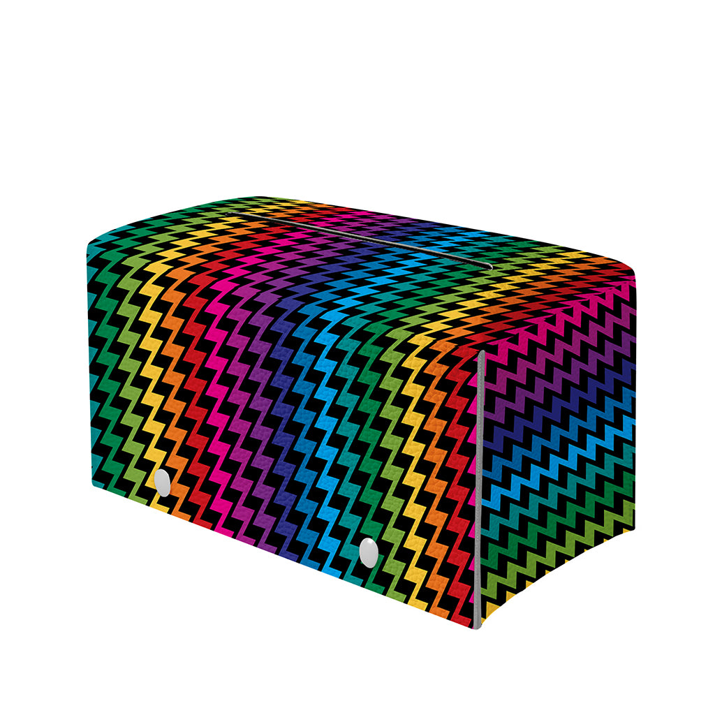 Rainbow Gay Pride Zigzag Pattern Print Leather Tissue Box Cover