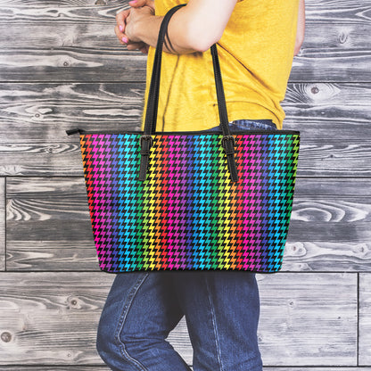 Rainbow Gay Pride Zigzag Pattern Print Leather Tote Bag