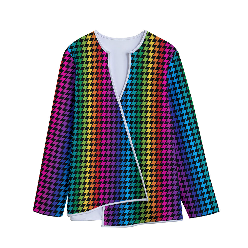 Rainbow Gay Pride Zigzag Pattern Print Long Sleeve Short Coat