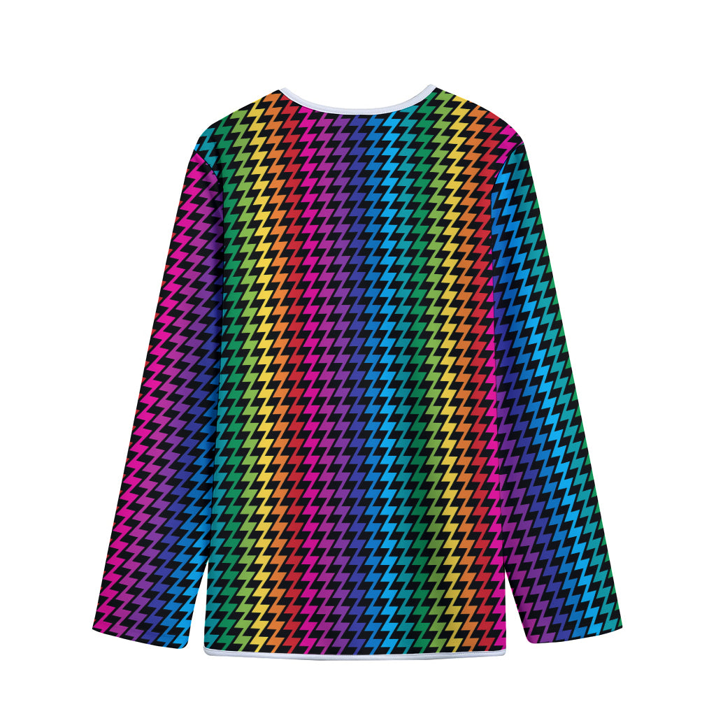 Rainbow Gay Pride Zigzag Pattern Print Long Sleeve Short Coat