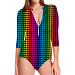 Rainbow Gay Pride Zigzag Pattern Print Long Sleeve Swimsuit