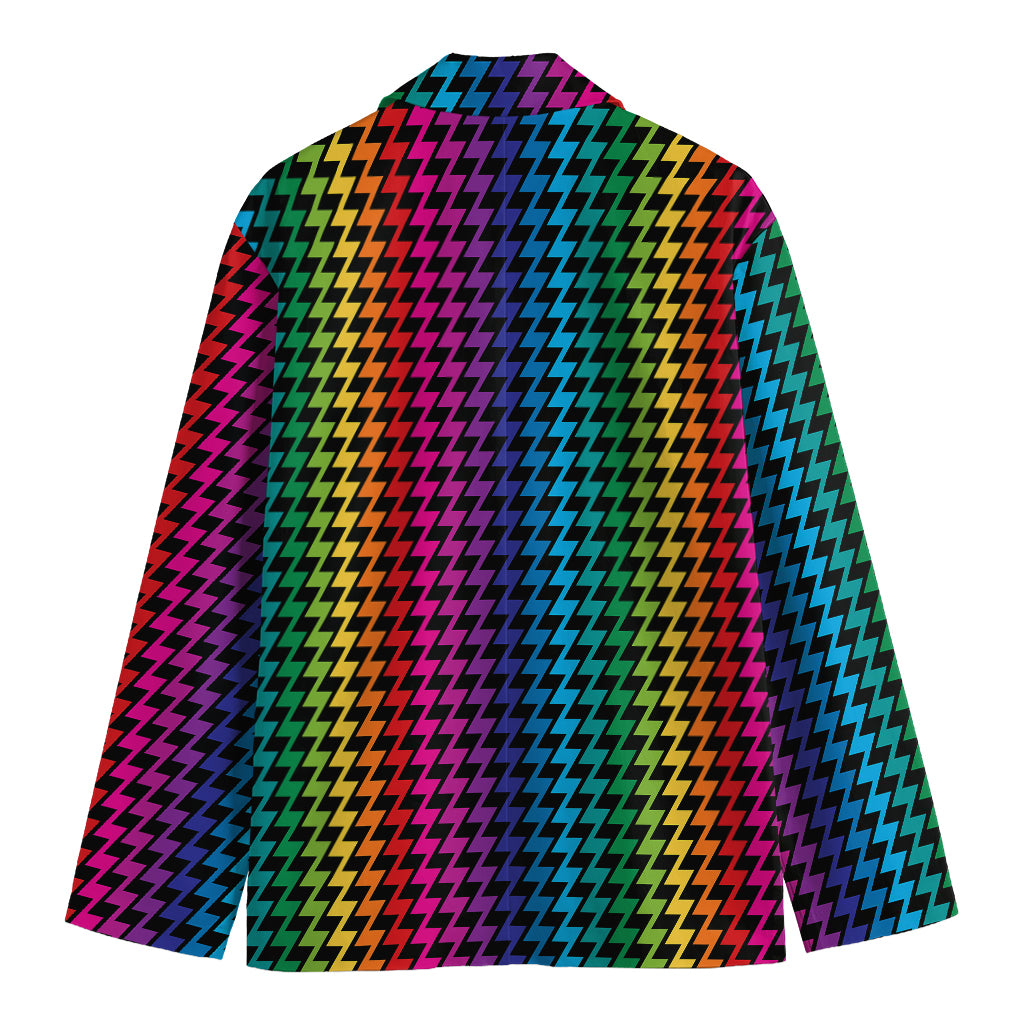 Rainbow Gay Pride Zigzag Pattern Print Men's Cotton Blazer