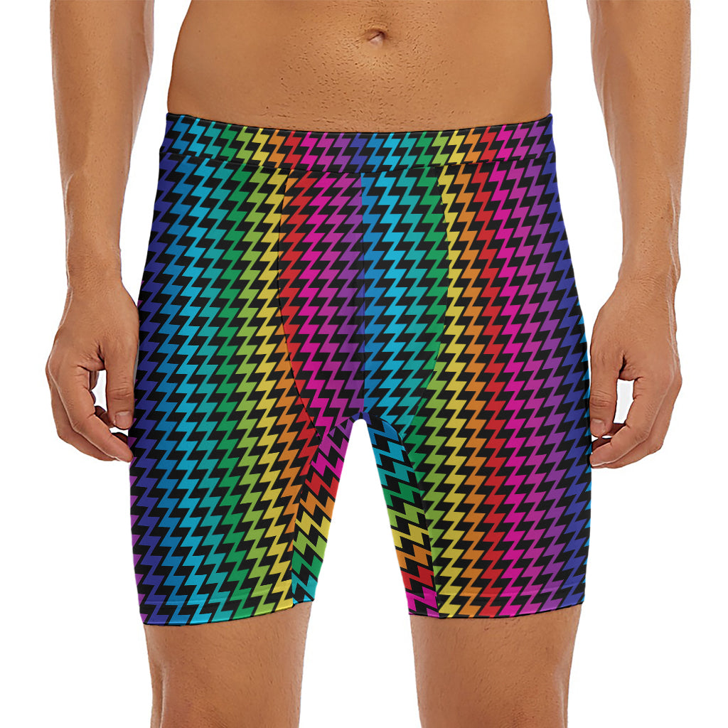 Rainbow Gay Pride Zigzag Pattern Print Men's Long Boxer Briefs