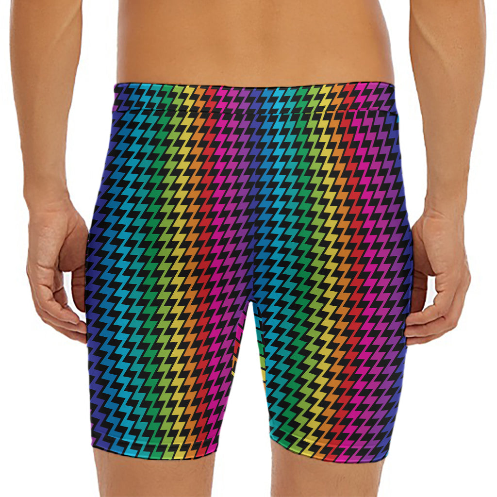 Rainbow Gay Pride Zigzag Pattern Print Men's Long Boxer Briefs